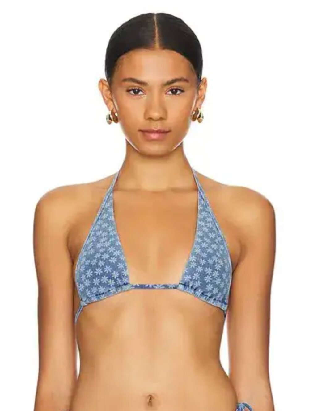 Kulani Kinis NWT "Bind Tie Halter Bikini Top - Daisy Denim" (S)